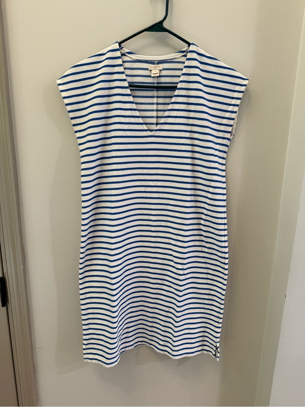 J.CREW Striped Mini Dress Blue White V Neck Cap Sleeve Nautical Pullover Sz XXS